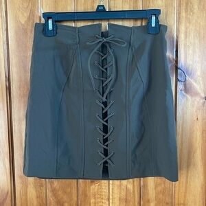 Zara Olive Green Lace Up Side Zip Mini Skirt Medium NWT